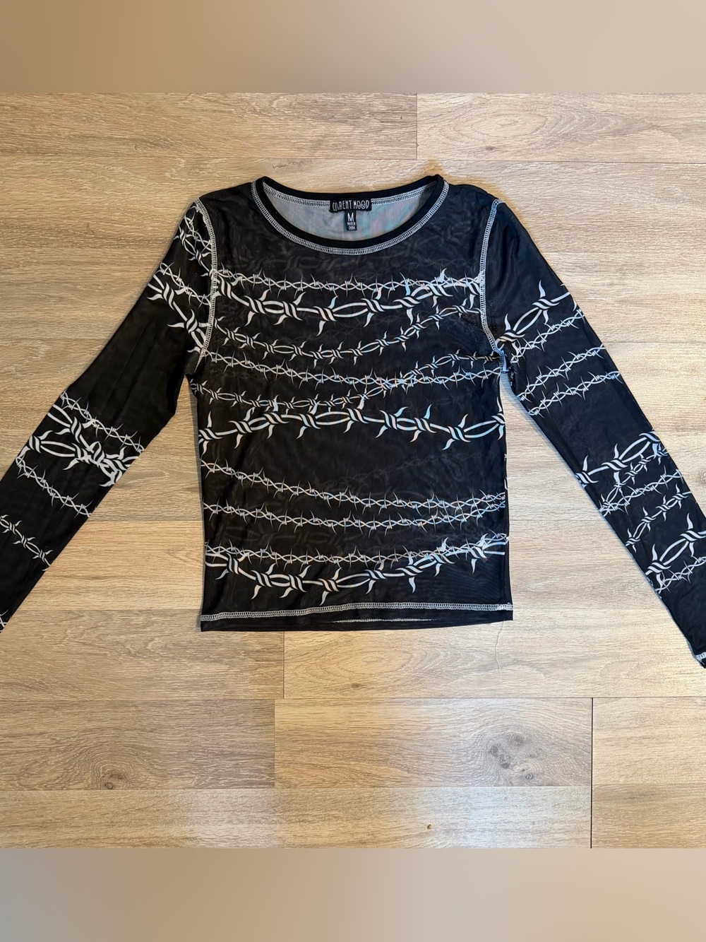 Current mood barbed wire mesh long sleeve top